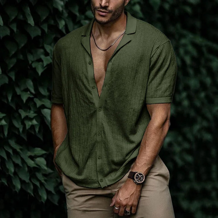 Ari | Men's Textured Cuban Collar Summer Shirt