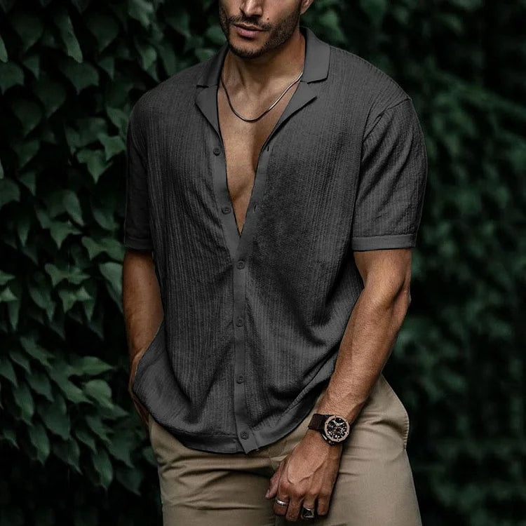 Ari | Men's Textured Cuban Collar Summer Shirt