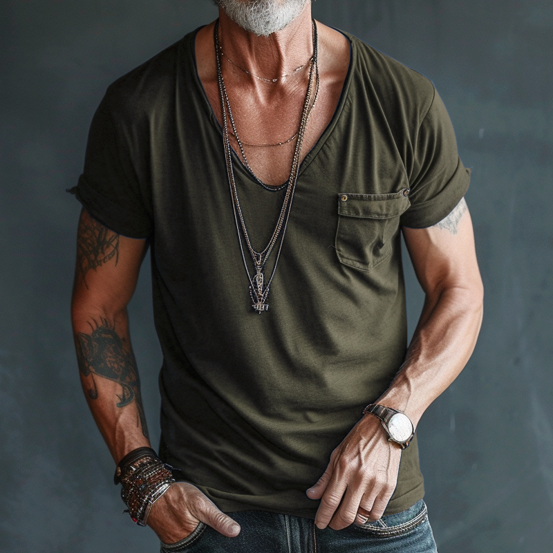 Orlando | Men's Casual V-Neck T-Shirt with Chest Pocket