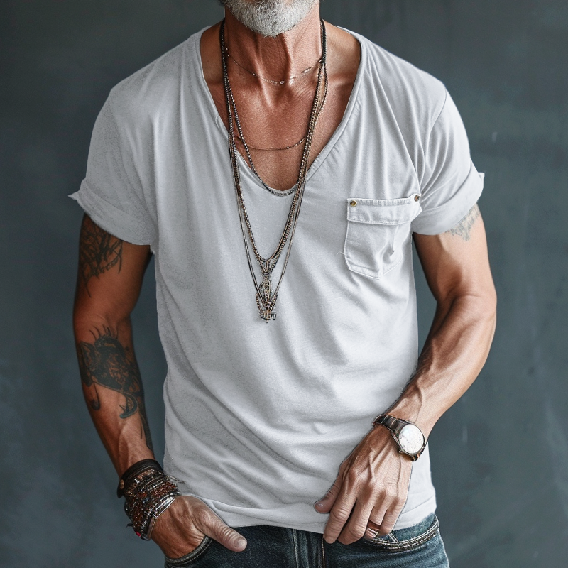 Orlando | Men's Casual V-Neck T-Shirt with Chest Pocket