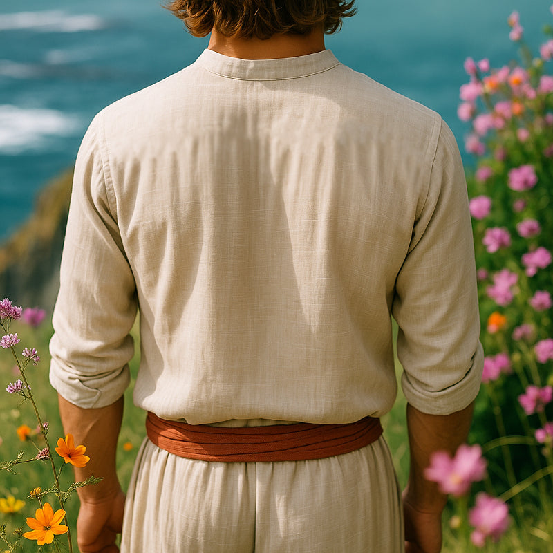 Robert | Men's Bohemian Grandad Collar Linen Shirt