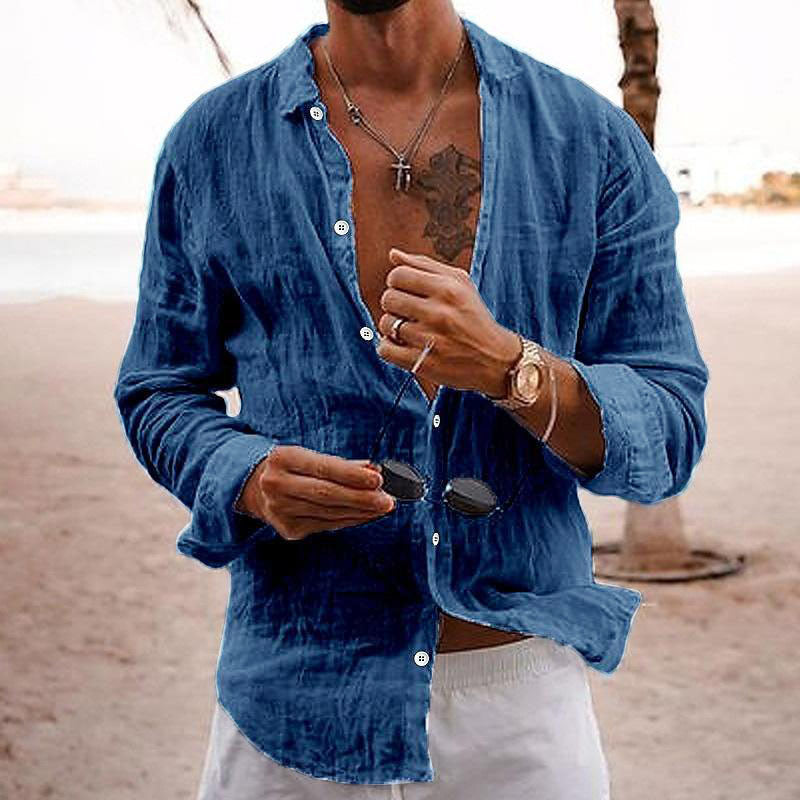 Luca | Men's Cotton Linen Long Sleeve Lapel Shirt