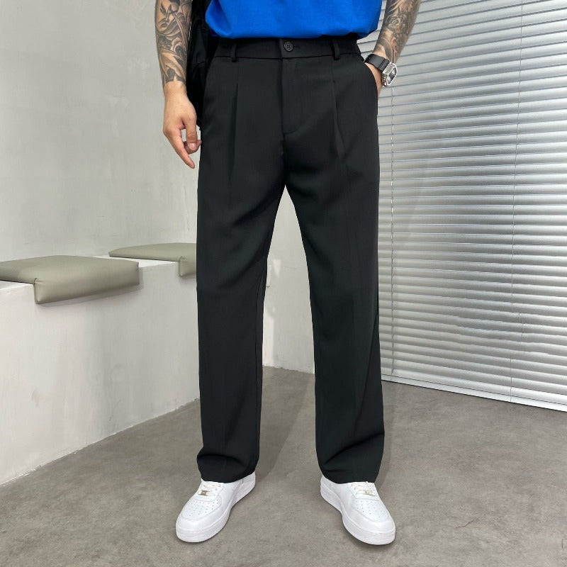 Paolo | Men's Wide Leg Pleated Trousers with Side Pockets