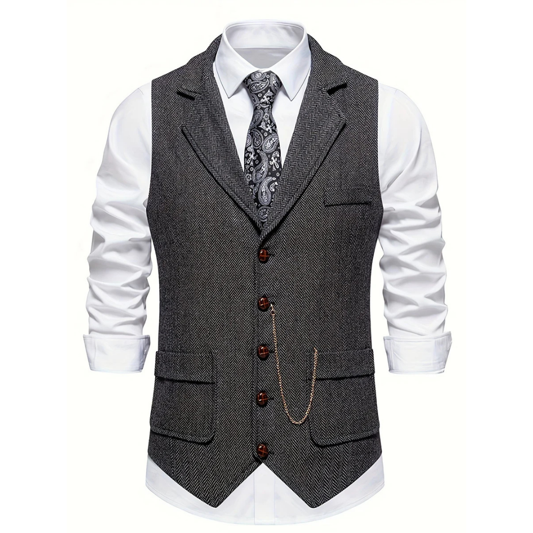 York | Men's Slim Fit Herringbone Tweed Wool Waistcoat