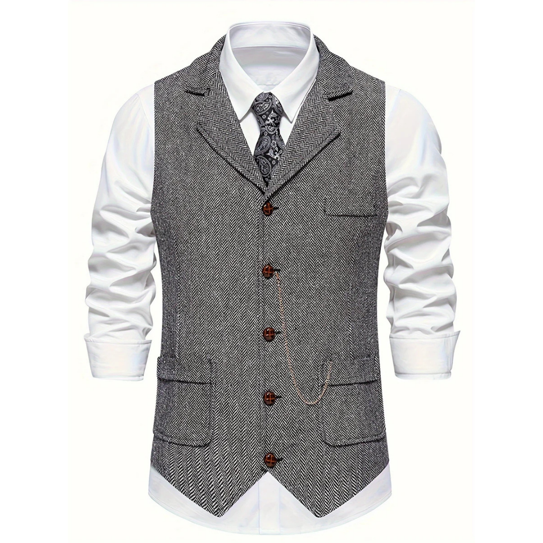 York | Men's Slim Fit Herringbone Tweed Wool Waistcoat