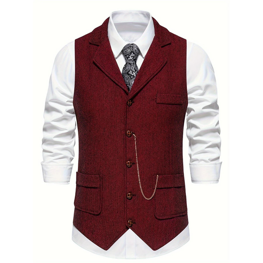 York | Men's Slim Fit Herringbone Tweed Wool Waistcoat
