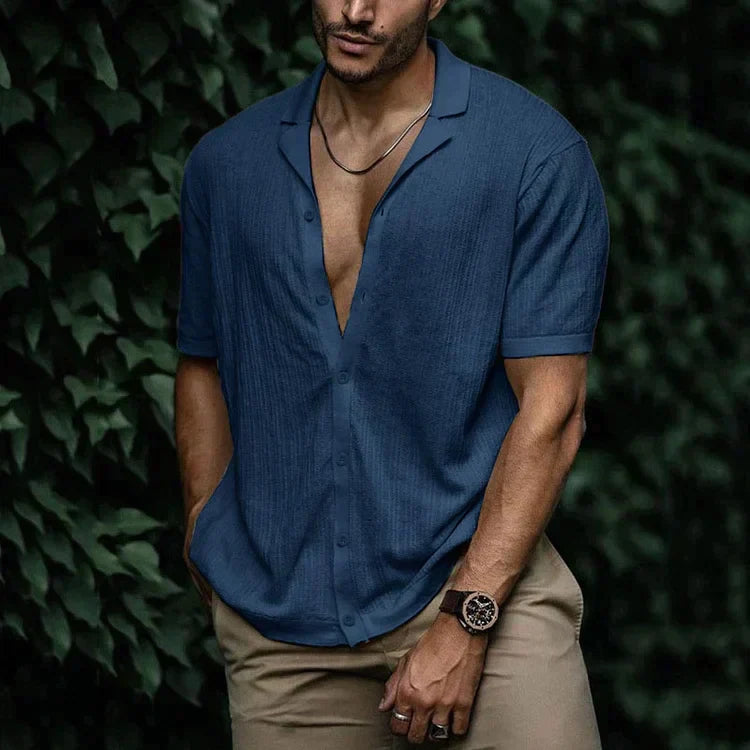 Ari | Men's Textured Cuban Collar Summer Shirt