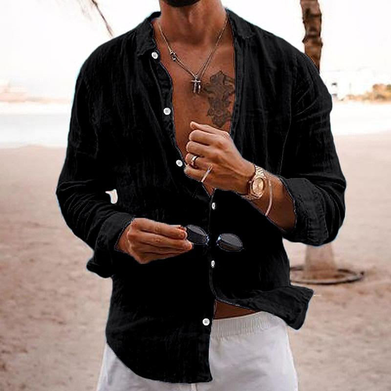 Luca | Men's Cotton Linen Long Sleeve Lapel Shirt