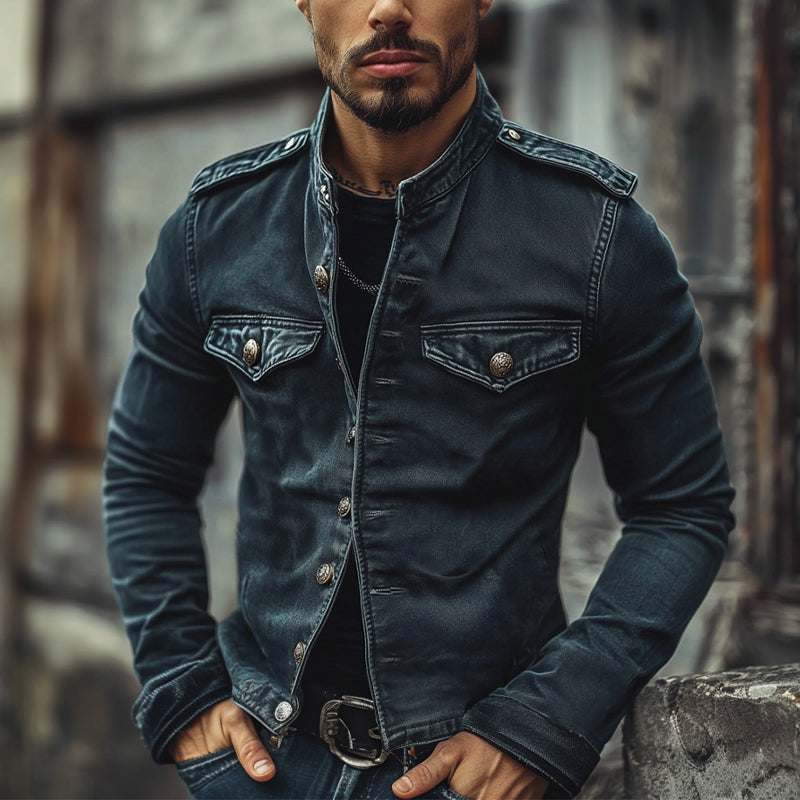 Craig | Men's Vintage Stand Collar Denim Jacket