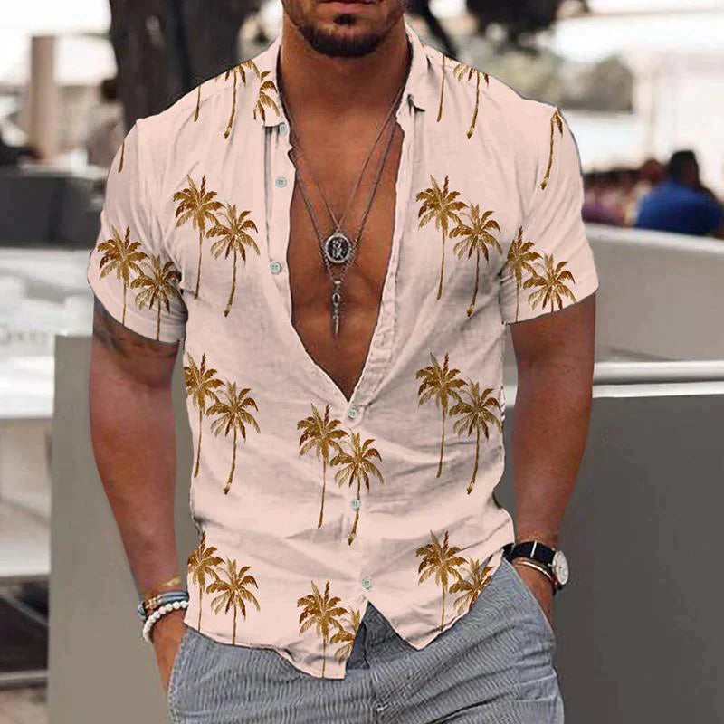Conrad | Men's Short Sleeve Palm Print Linen Shirt