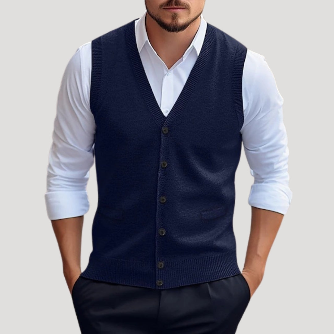 Sean | Men's Knitted V-Neck Button Front Sleeveless Waistcoat