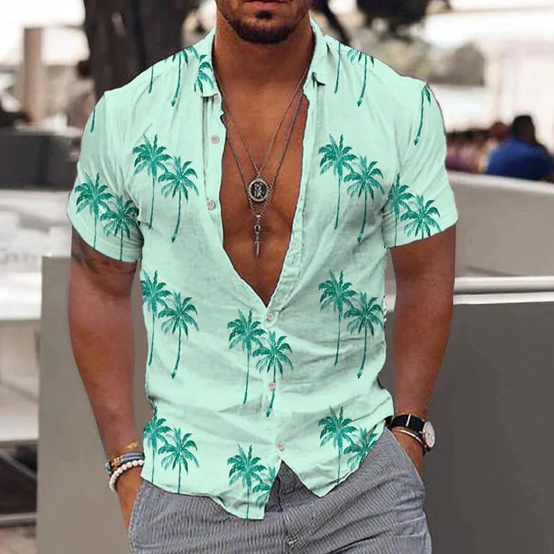 Conrad | Men's Short Sleeve Palm Print Linen Shirt