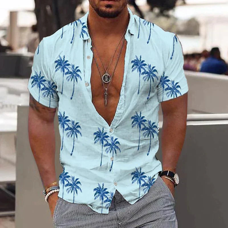Conrad | Men's Short Sleeve Palm Print Linen Shirt