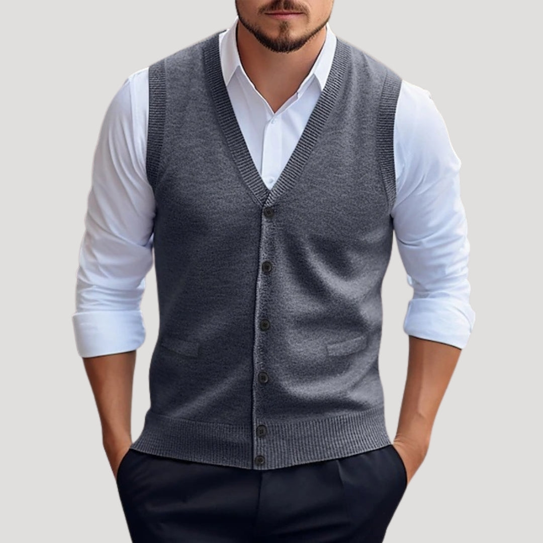 Sean | Men's Knitted V-Neck Button Front Sleeveless Waistcoat