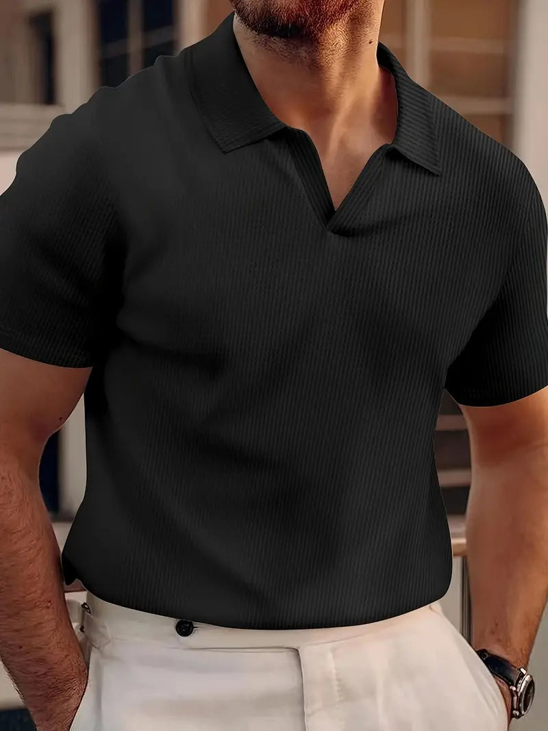 Teddy | Men's Ribbed Knit Slim Fit Short Sleeve Polo Shirt