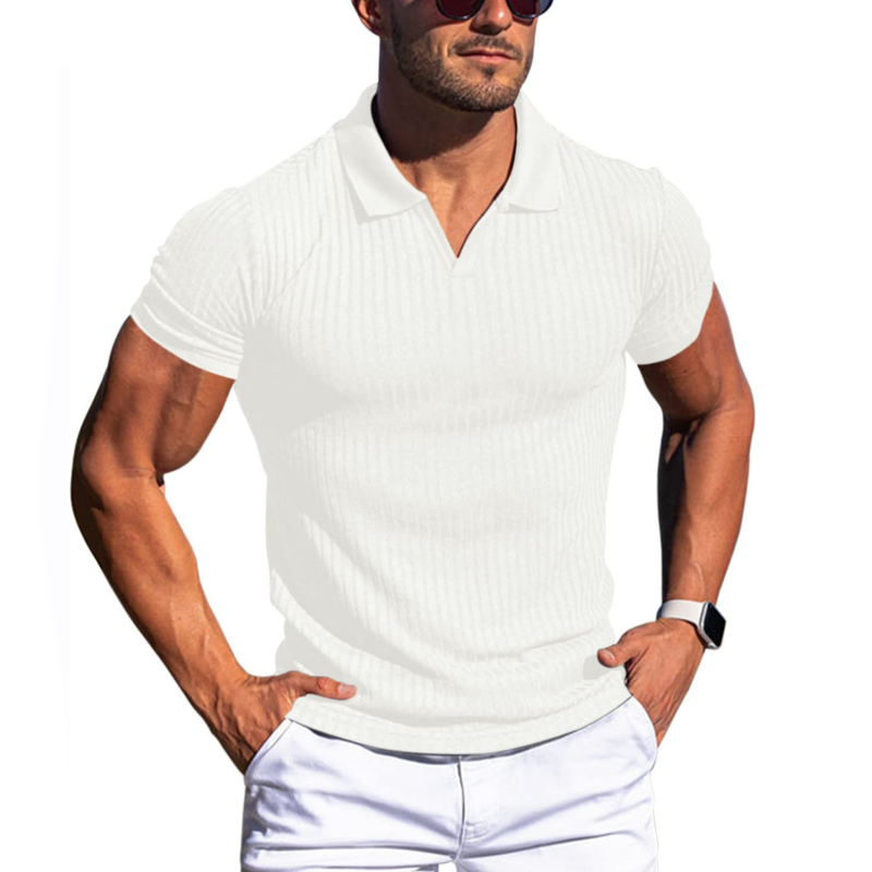 Clark | Men's Striped Lapel Short Sleeve Slim Fit Polo Shirt