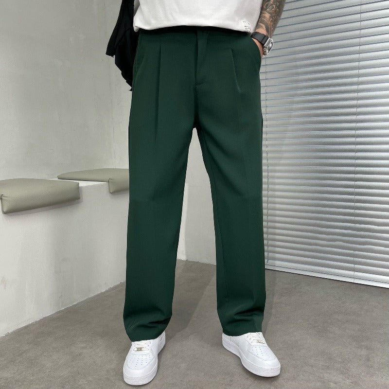 Paolo | Men's Wide Leg Pleated Trousers with Side Pockets