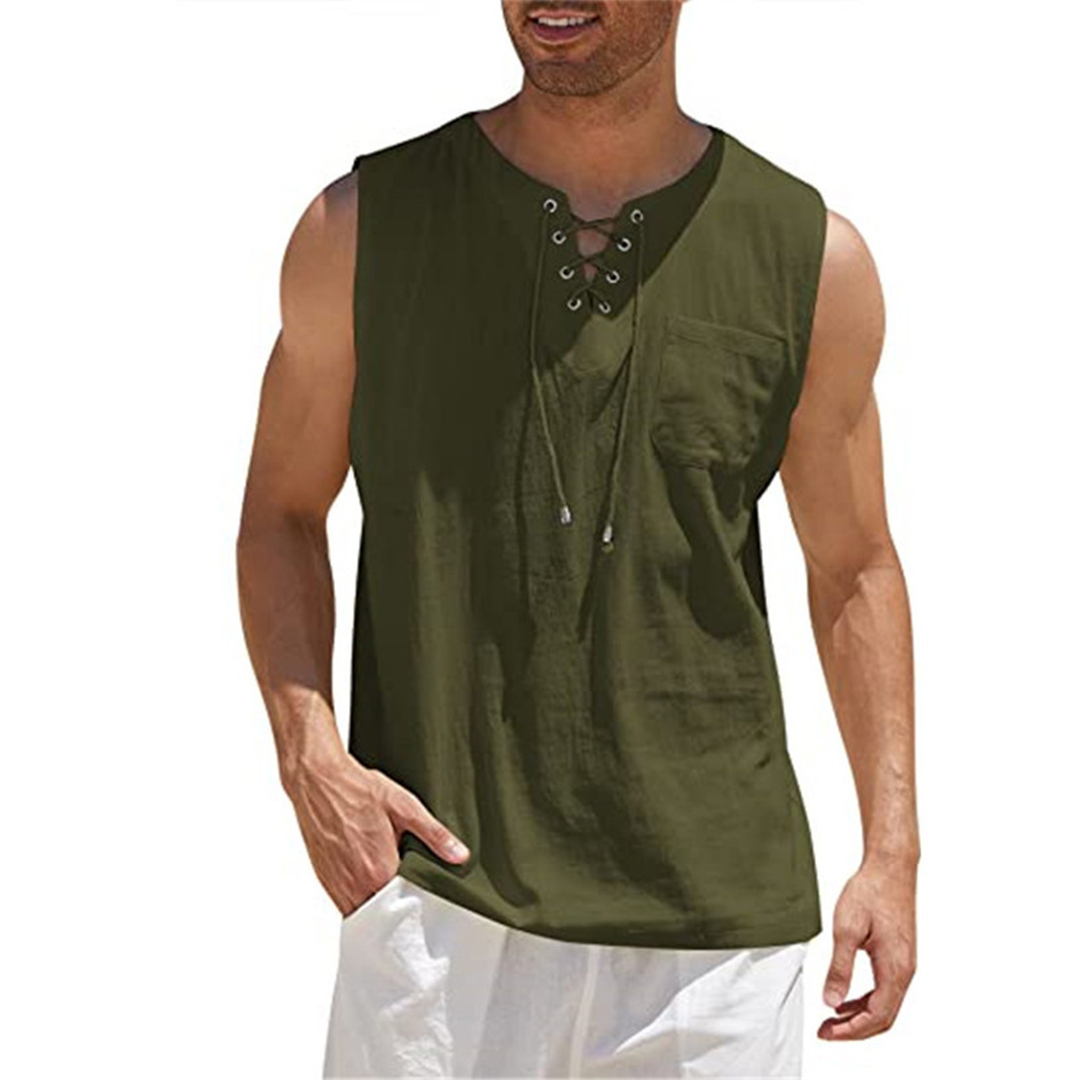 Kael | Men's Sleeveless Lace-Up V-Neck Shirt