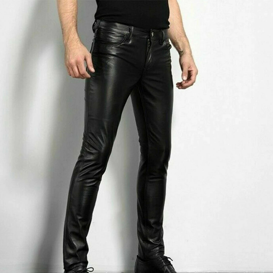 Evan | Men's Black Edgy Leather Skinny Jeans