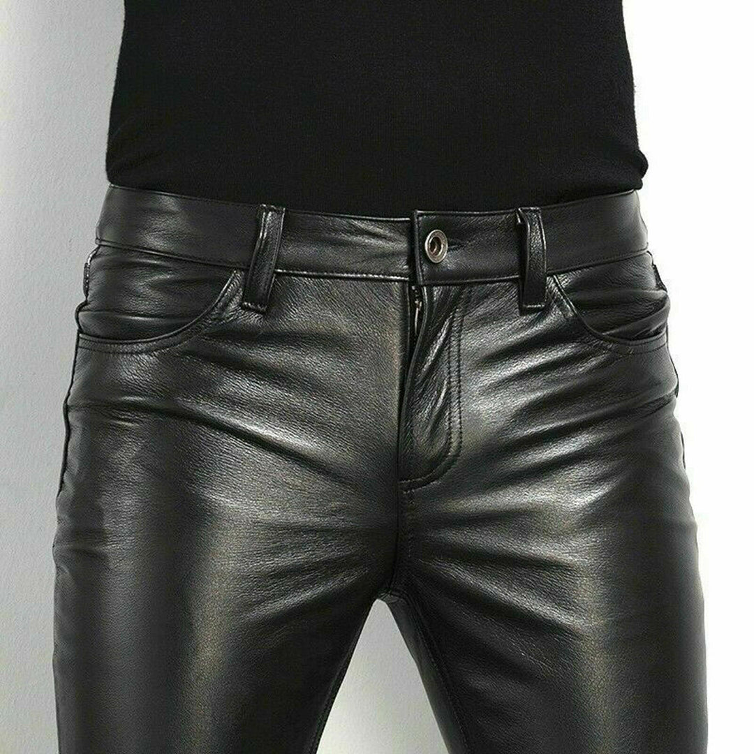 Evan | Men's Black Edgy Leather Skinny Jeans