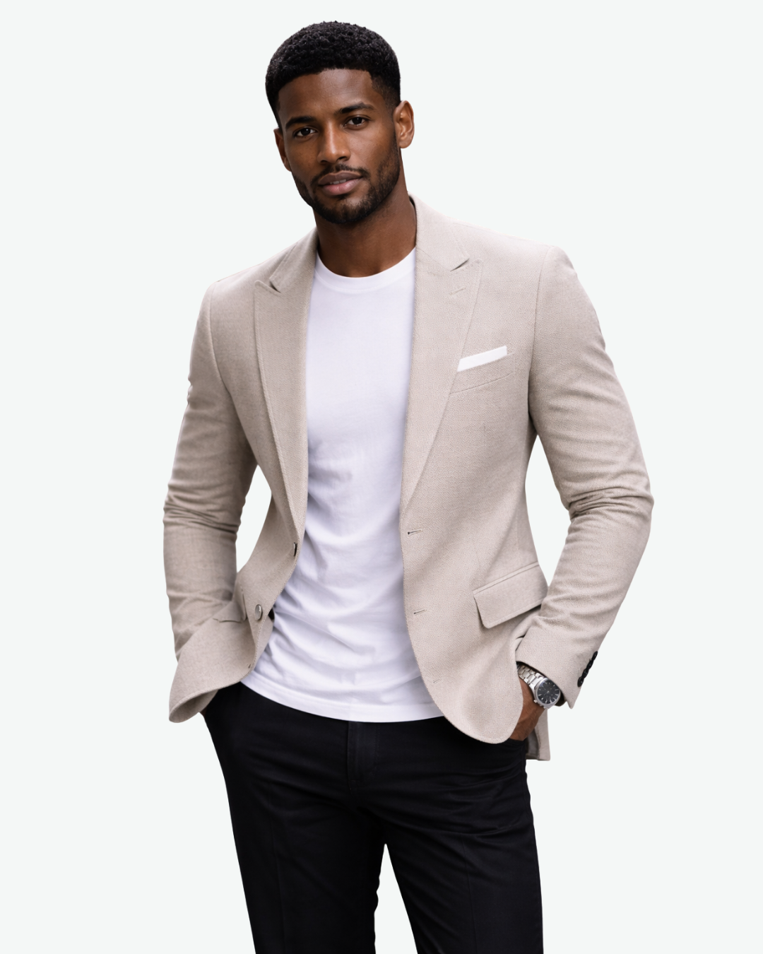 Men’s Woven Blazer Jacket with Notch Lapel and Button Closure