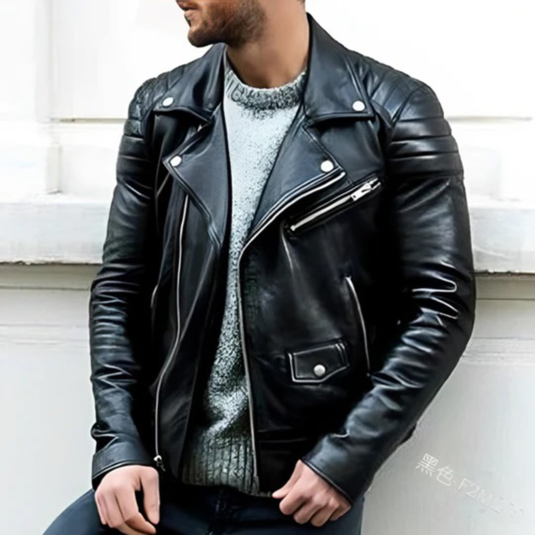 Cash | Men's Asymmetric Zip Snap-Lapel Biker Jacket