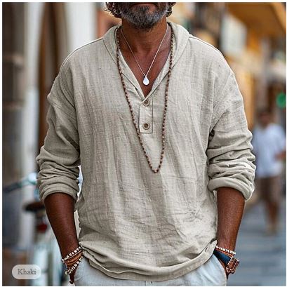 Cato | Men's Linen Shirt with Stand-Up Collar
