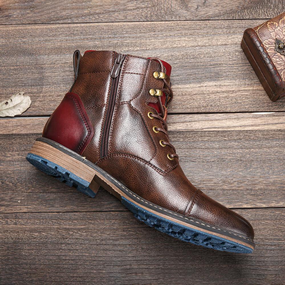 Kendrick | Men's Brown Leather Ankle Boots with Side Zipper