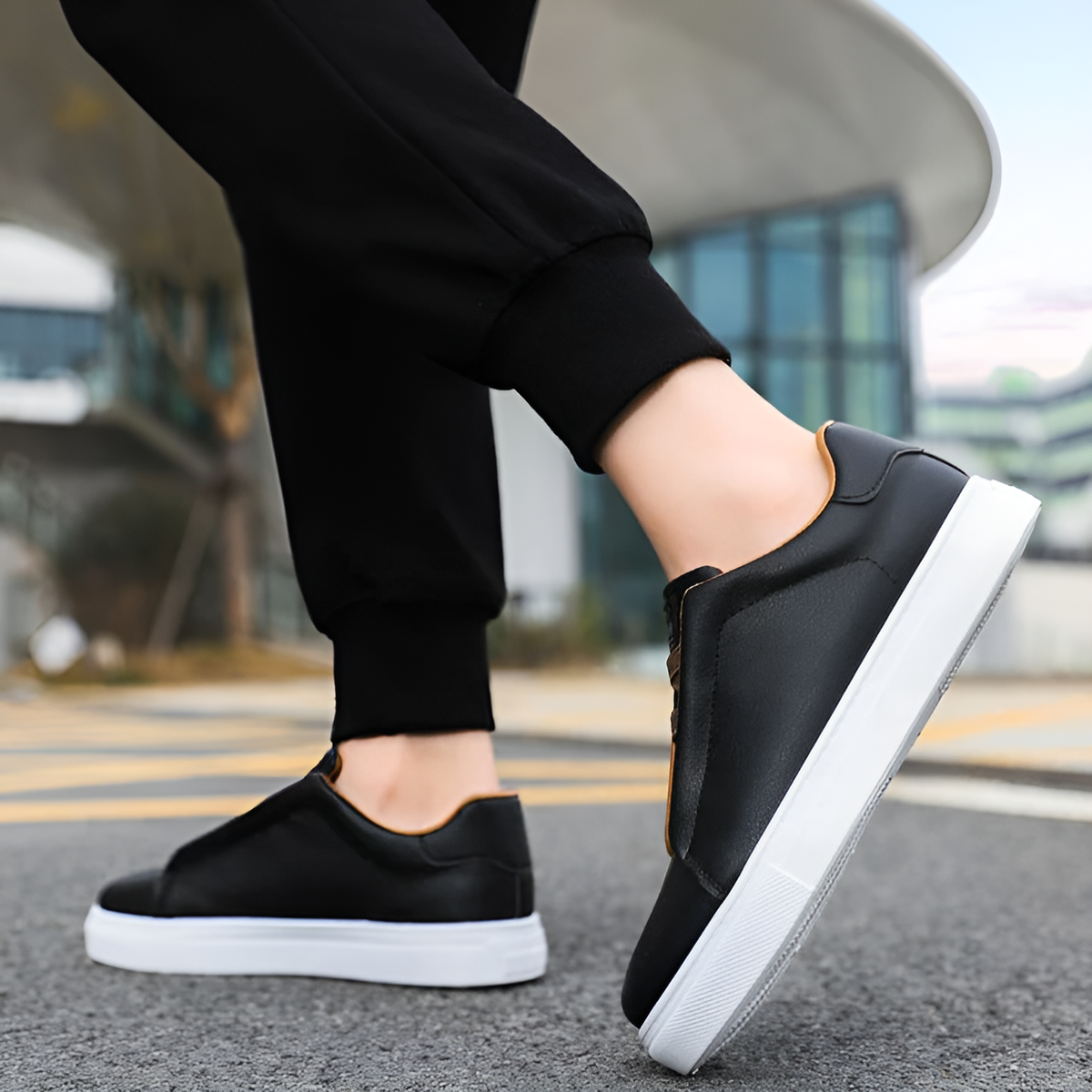 Odell | Men's Elastic Panel Laceless Leather Sneakers