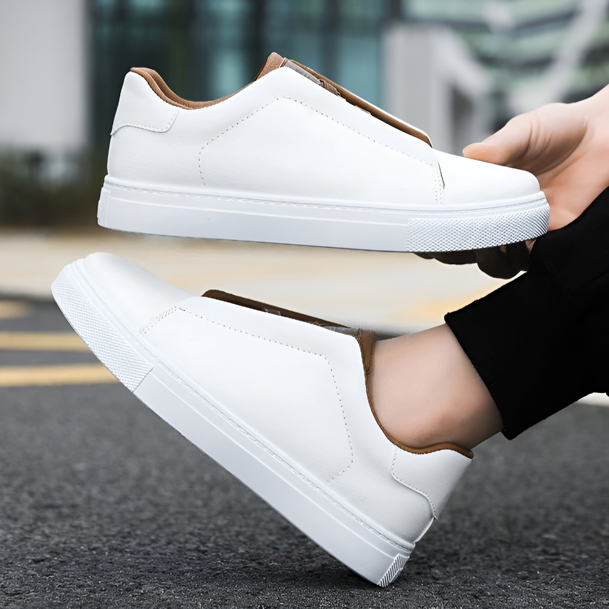Odell | Men's Elastic Panel Laceless Leather Sneakers