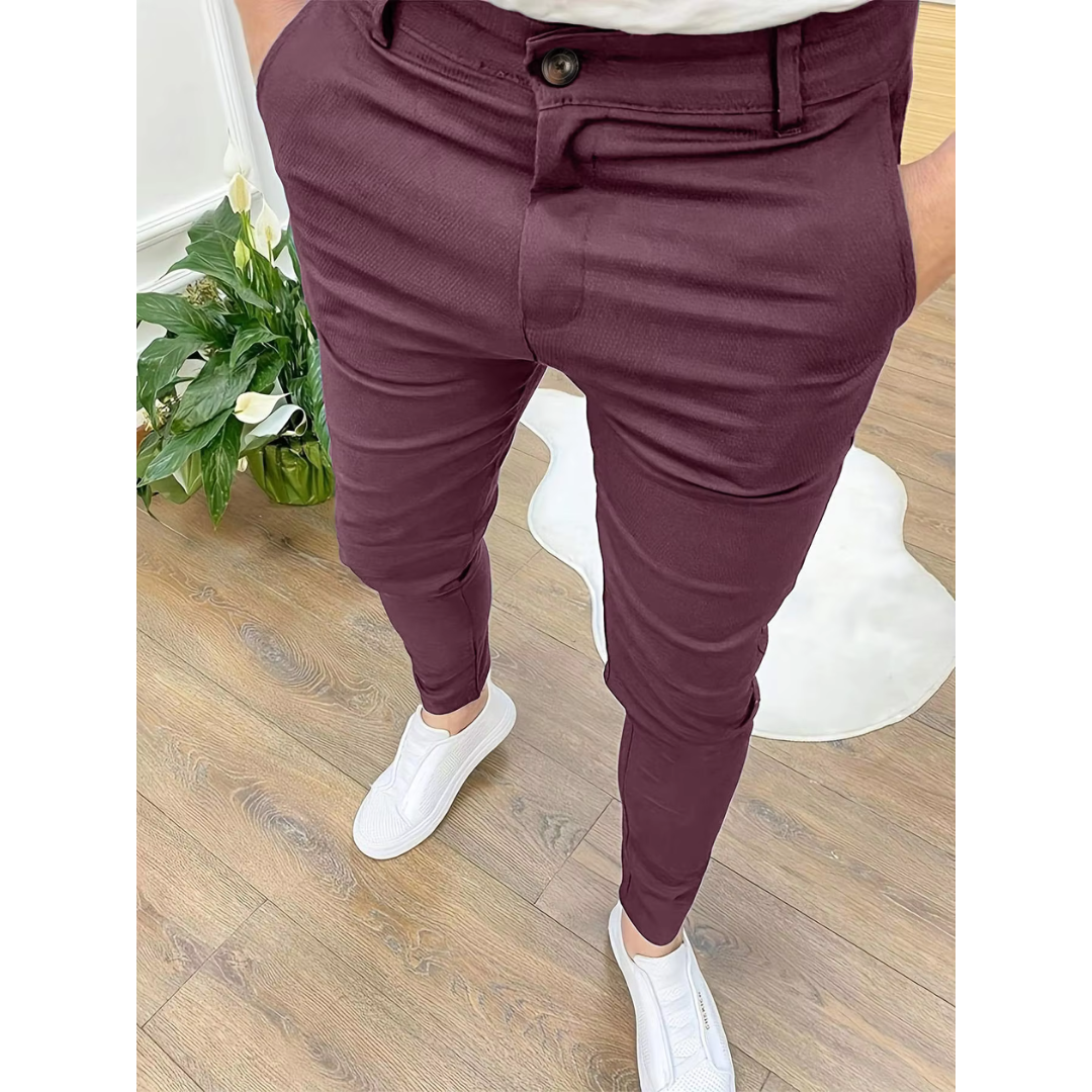Ambrose | Men's Slim Fit Textured Tapered Trousers