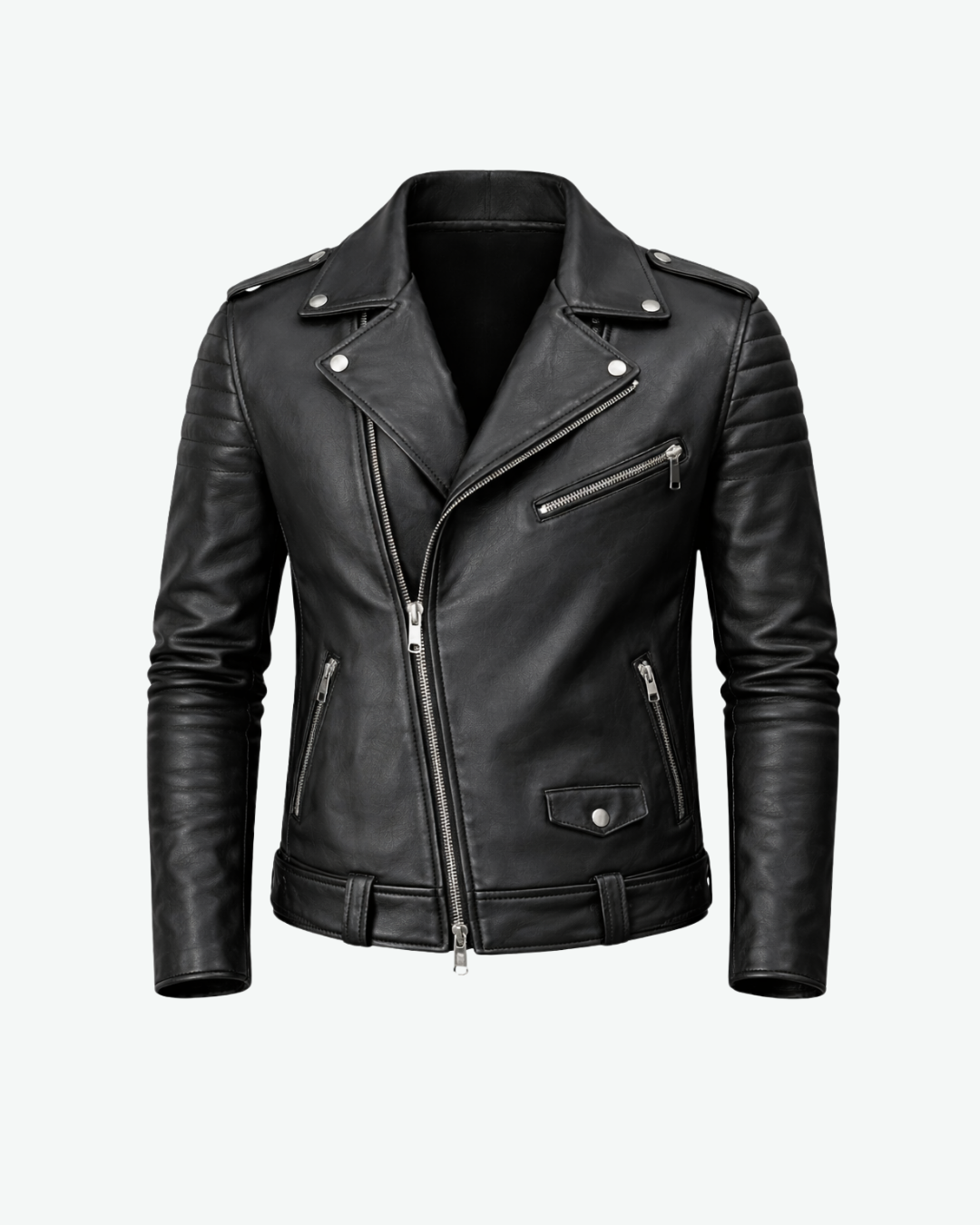 Men’s Biker Jacket with Asymmetric Zip and Quilted Sleeves