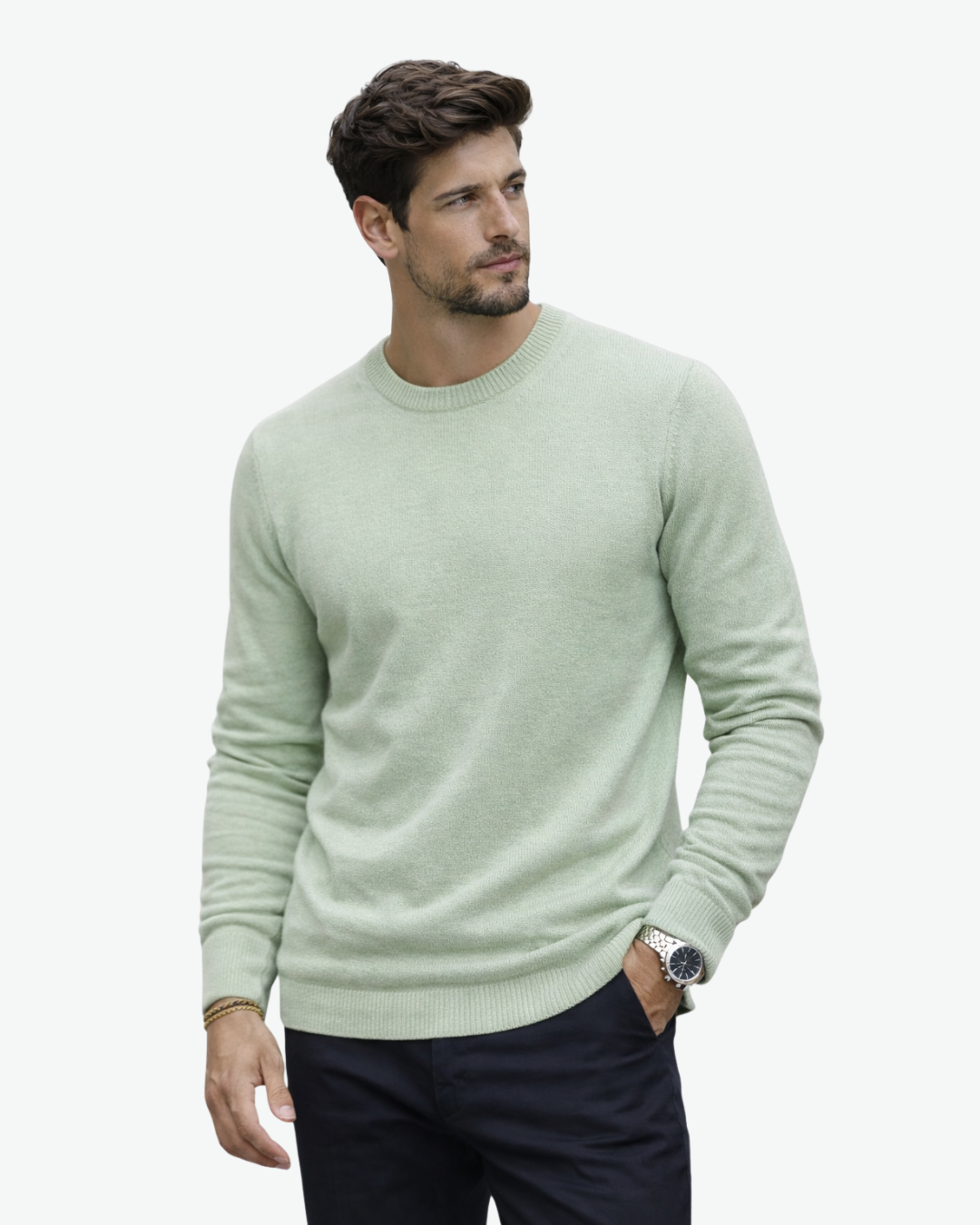 Men’s Crew Neck Knit Sweater with Ribbed Trim