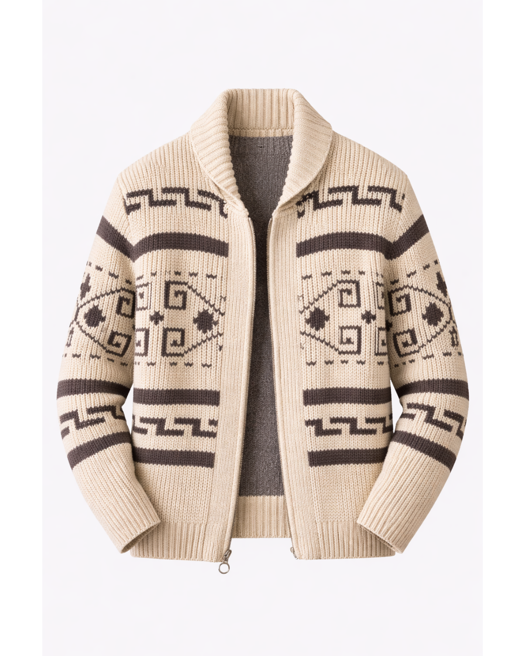 Men’s Jacquard Knit Zip Cardigan with Stand Collar