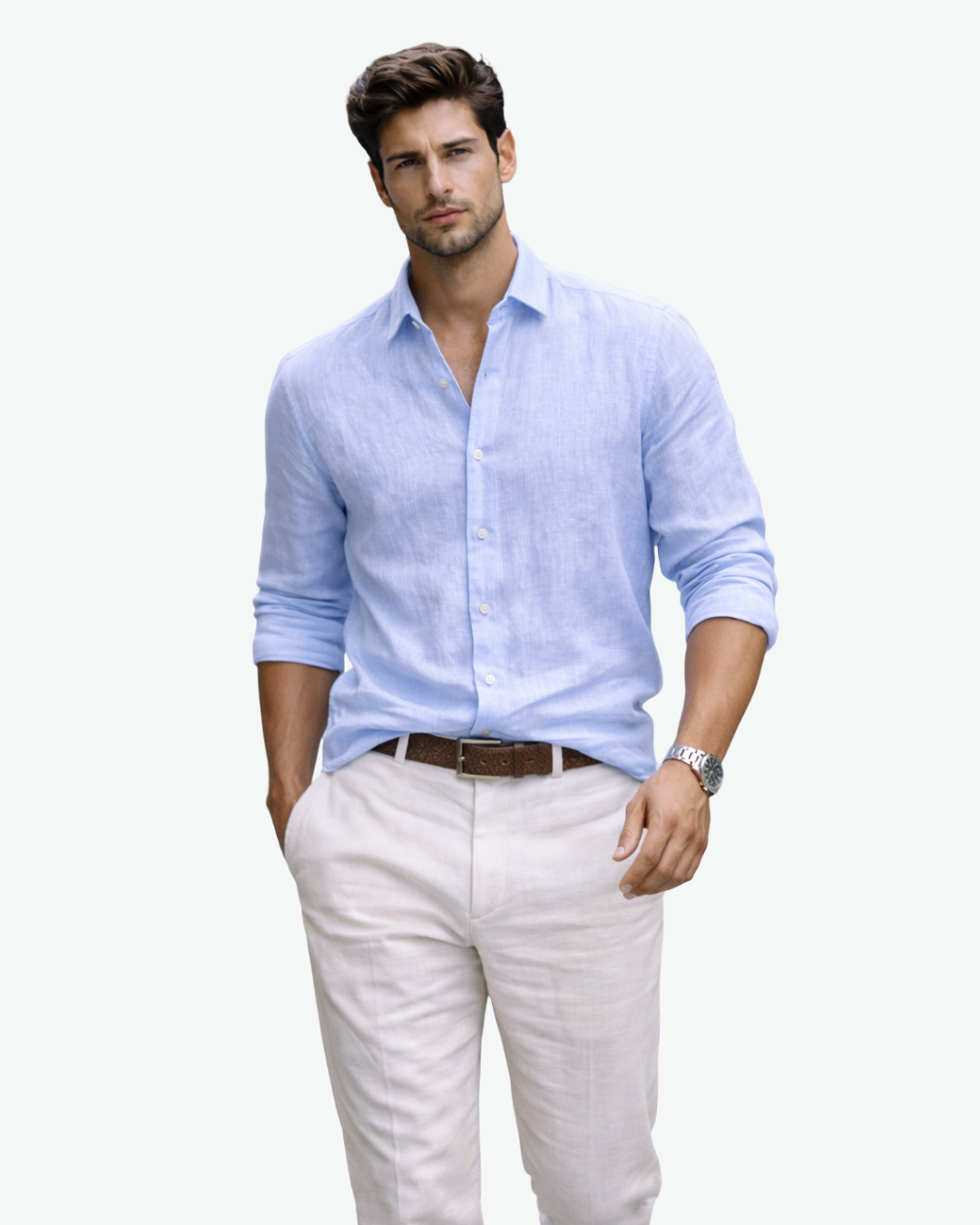 Men’s Linen Button-Up Shirt with Long Sleeves