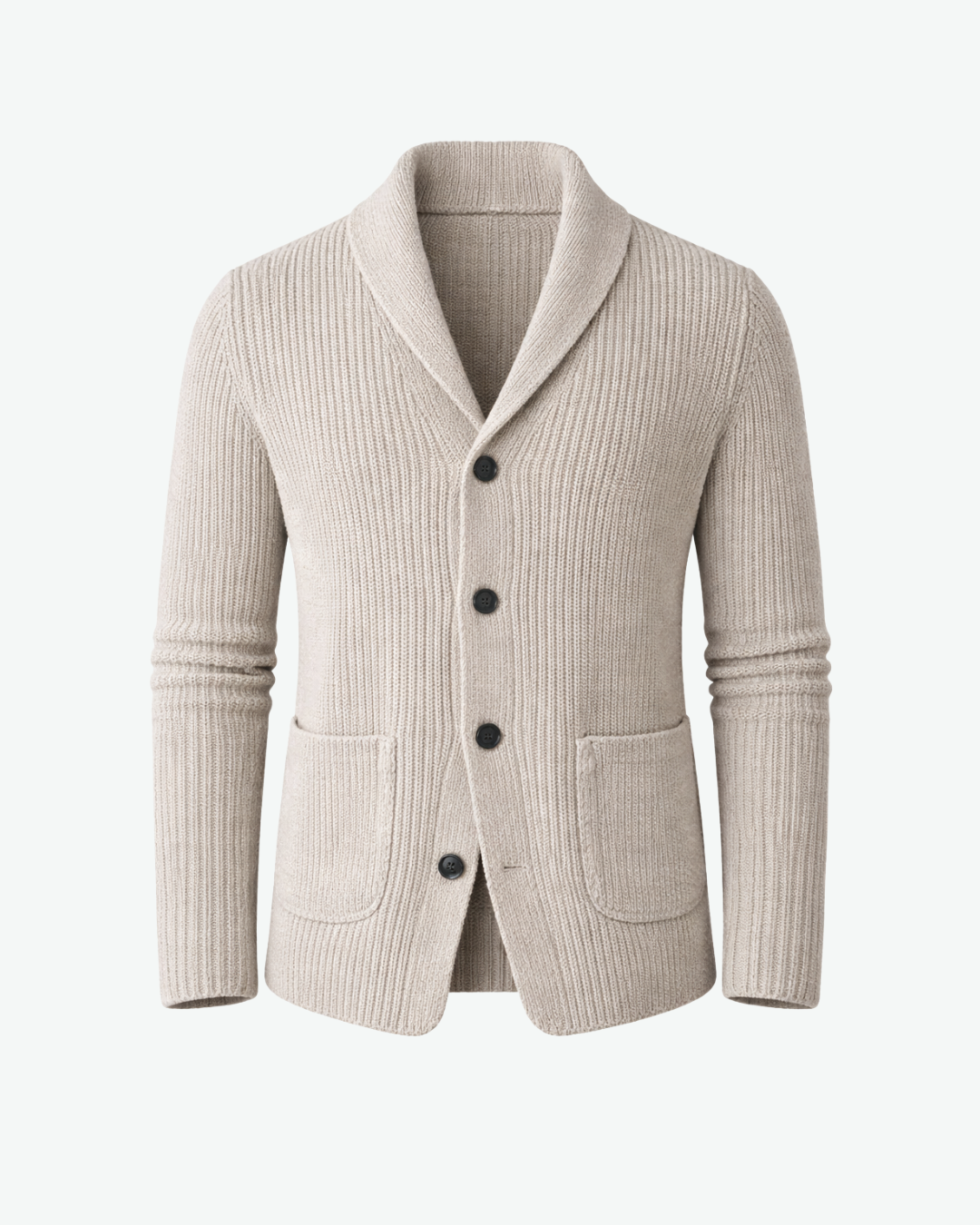 Men’s Ribbed Knit Cardigan with Shawl Collar and Button Closure
