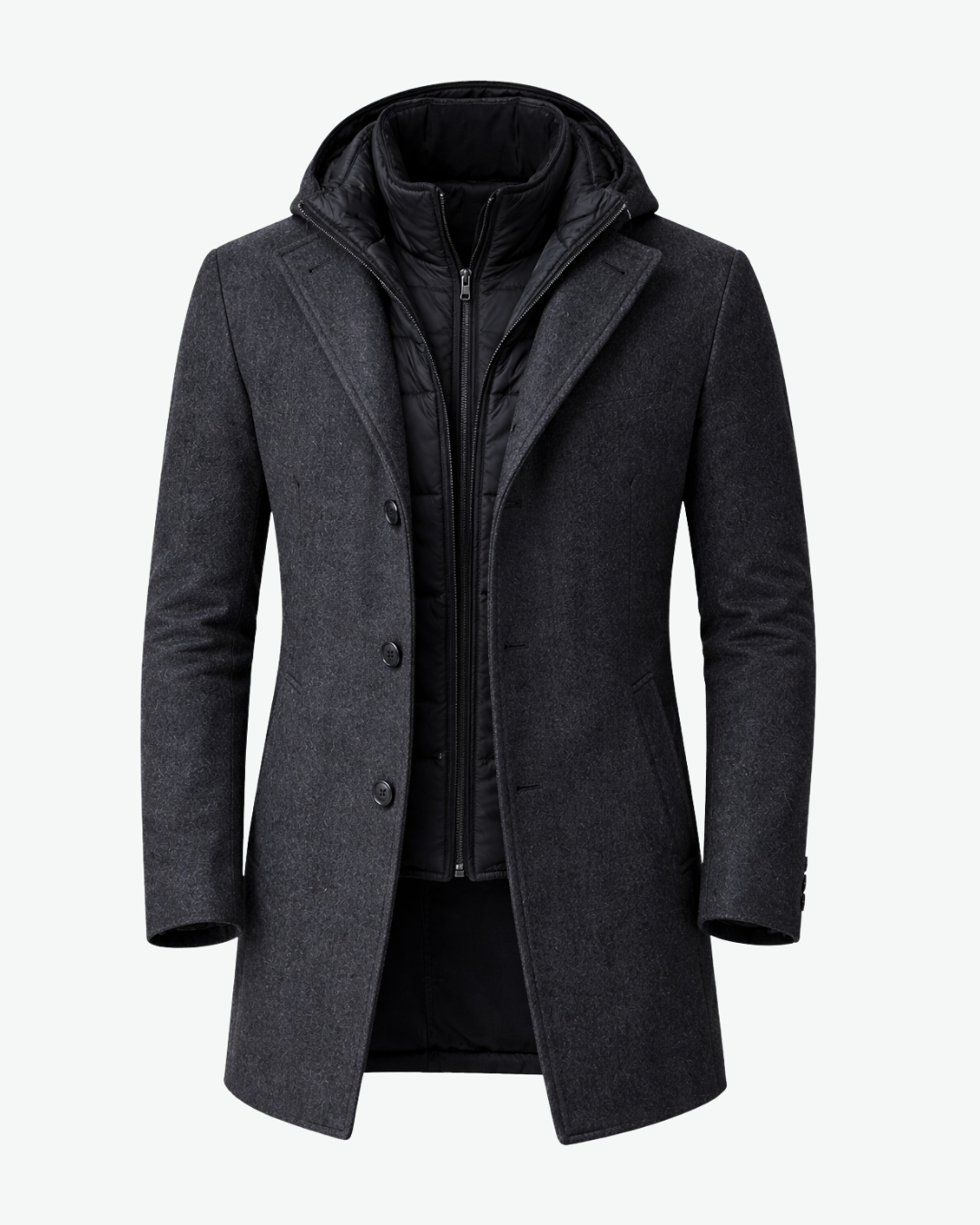 Men’s Wool Blend Overcoat with Removable Hooded Insert