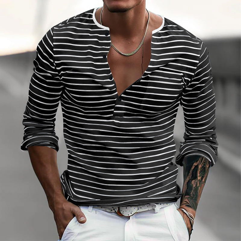 Joey | Men's Long Sleeve Striped Henley T-Shirt