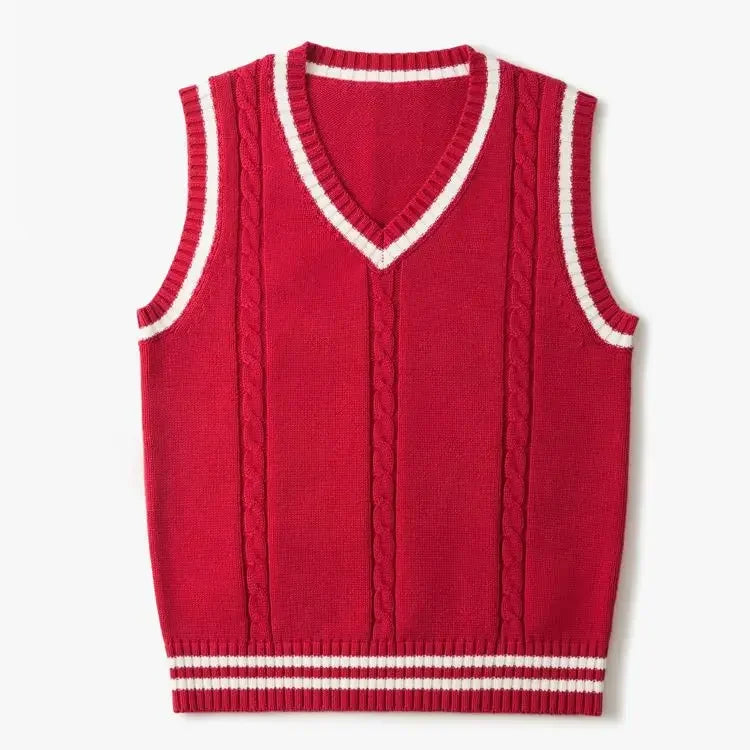 Hugh | Men's Cable Knit V-Neck Sweater Vest with Striped Accents