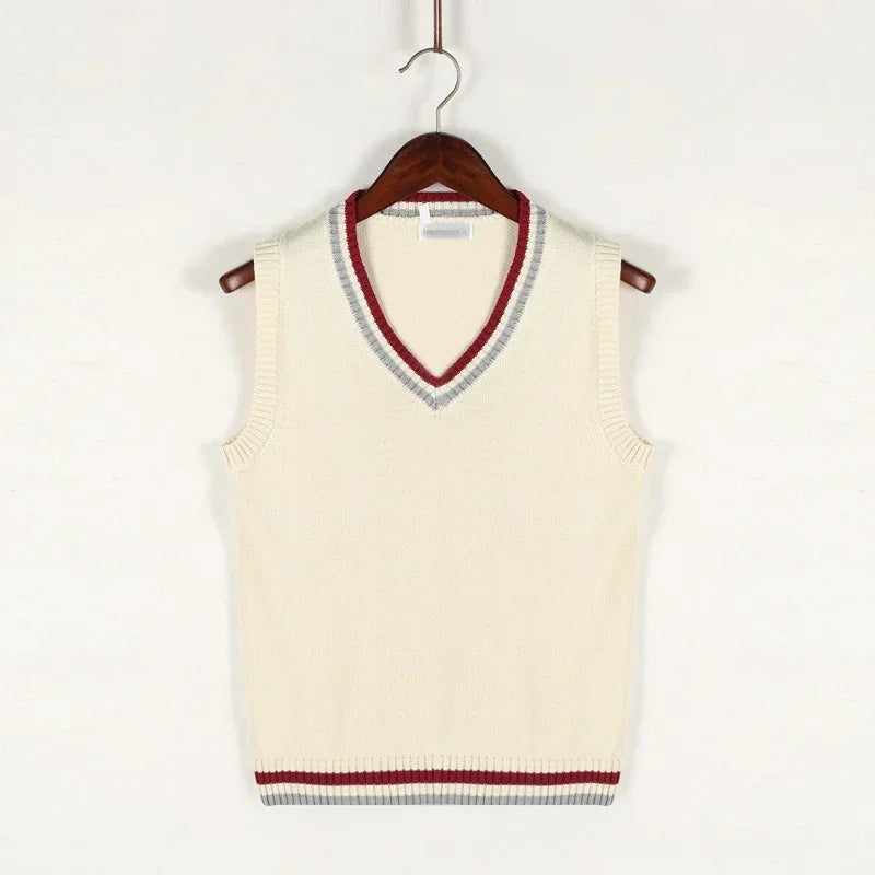 Hugh | Men's Cable Knit V-Neck Sweater Vest with Striped Accents