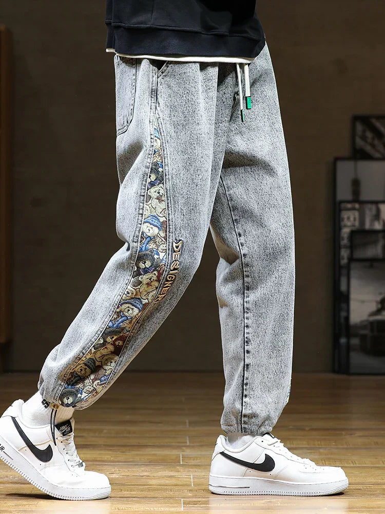 Jax | Men's Baggy Denim Jeans with Bear Patch