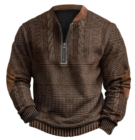 Marco | Men's Patterned Half-Zip Sweater with Elbow Patches