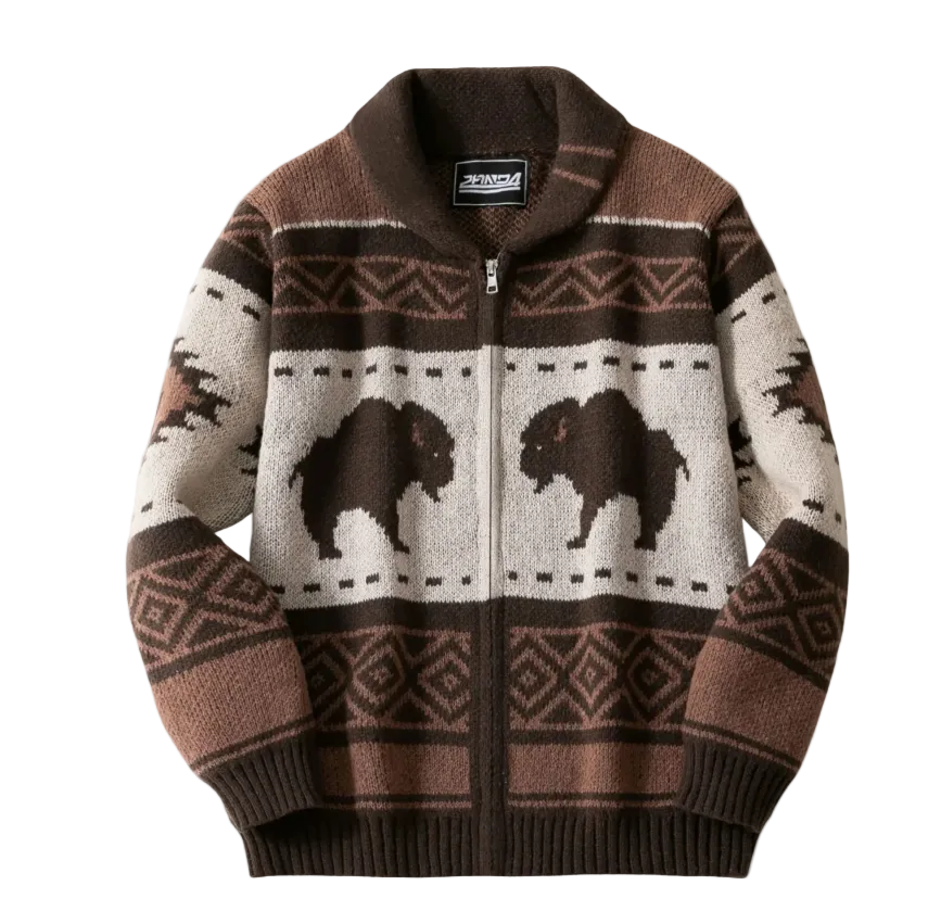 Rowan | Men's Retro Buffalo Print Winter Cardigan