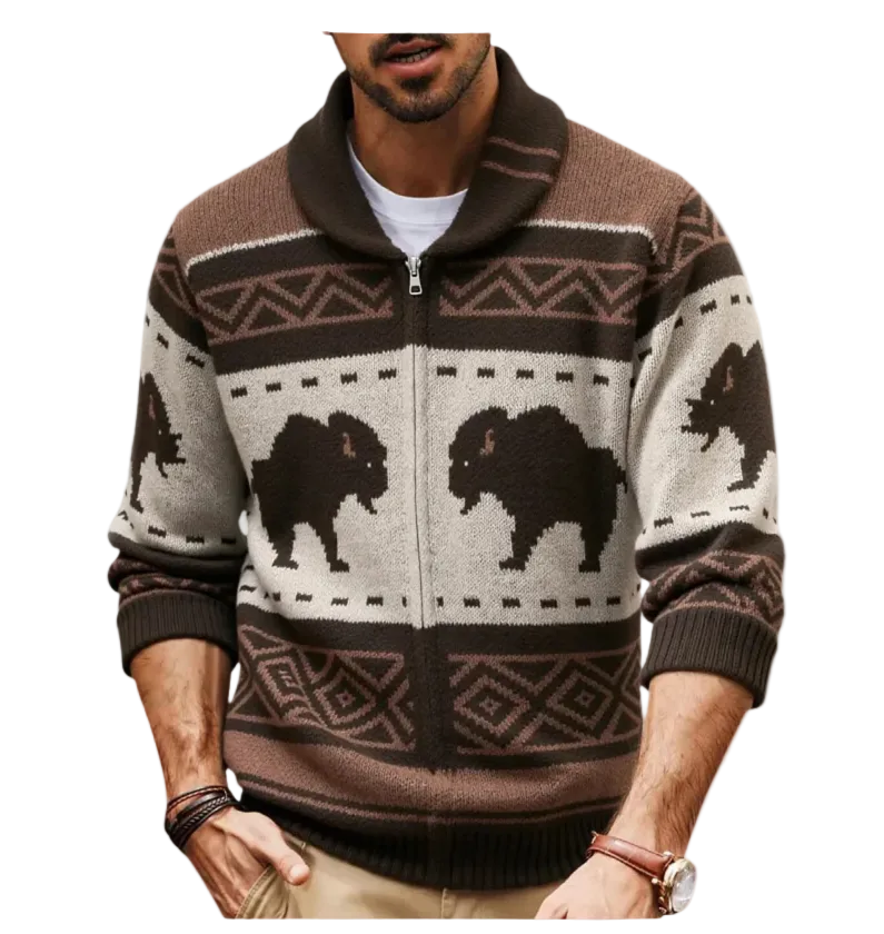 Rowan | Men's Retro Buffalo Print Winter Cardigan