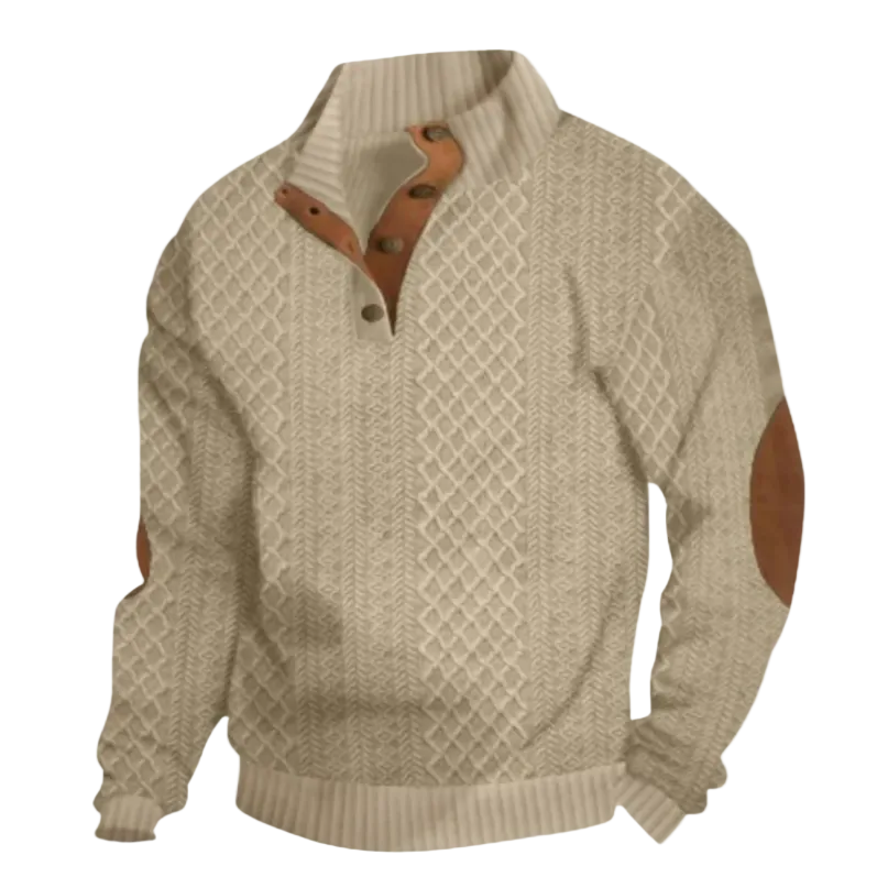 Emmett | Men's Cable Knit Sweater with Collar & Elbow Patches