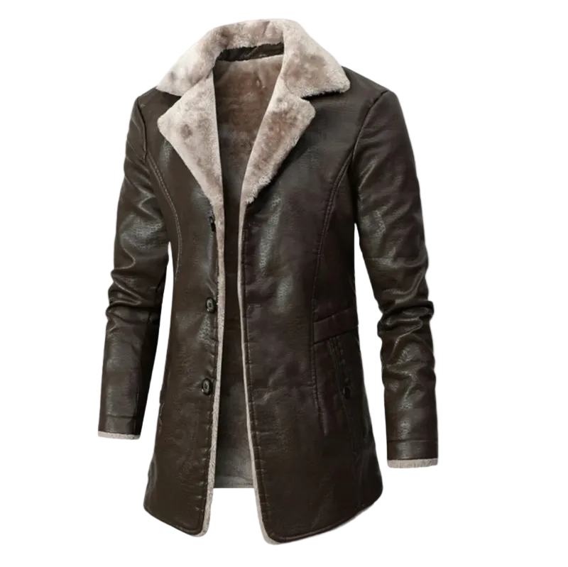 Dominic | Men's Long Fur Lined Leather Winter Coat