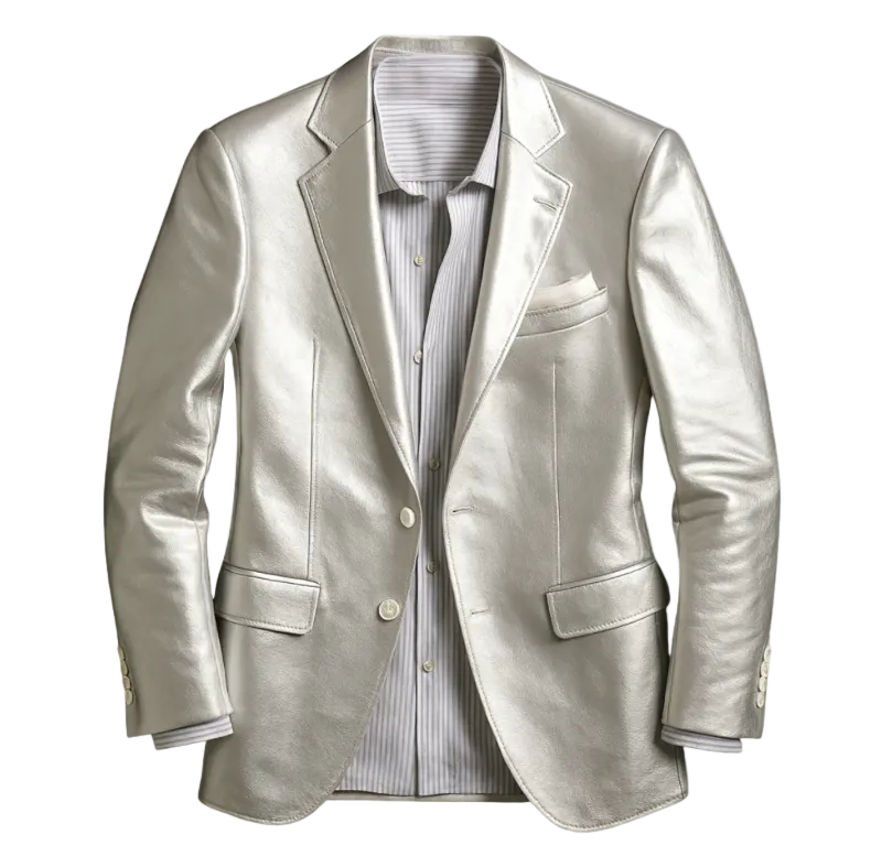 Axel |Men's Silver Metallic Leather Blazer
