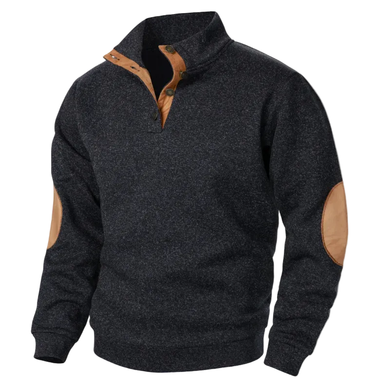 Josiah | Men's Stand Collar Sweater with Suede Elbow Patches