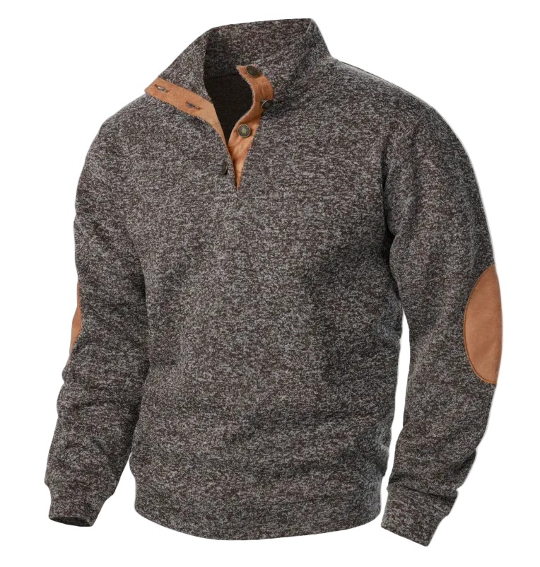 Josiah | Men's Stand Collar Sweater with Suede Elbow Patches