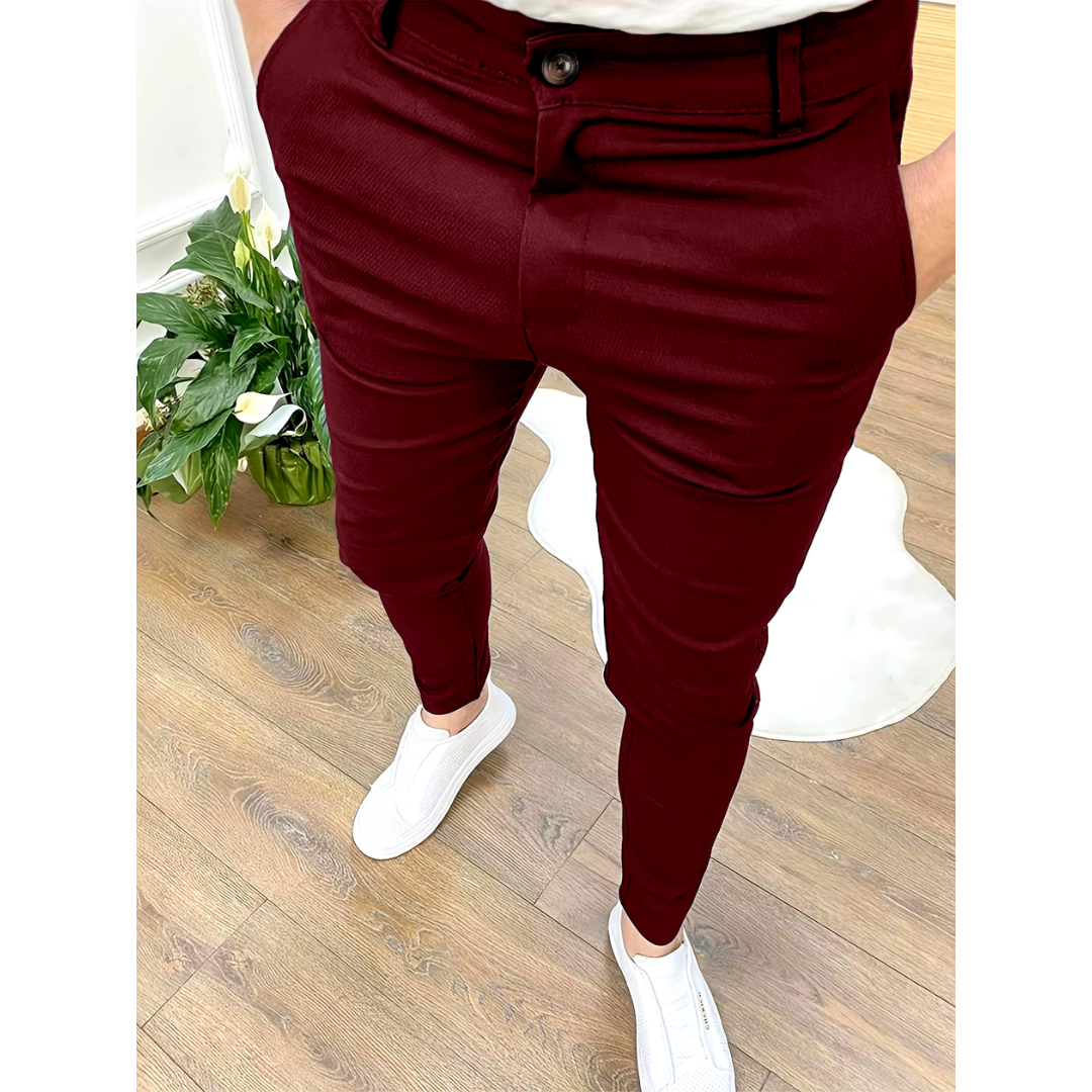 Ambrose | Men's Slim Fit Textured Tapered Trousers